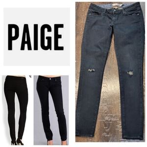 Paige Blue Heights Low-Rise Skinny Distressed Black Jeans